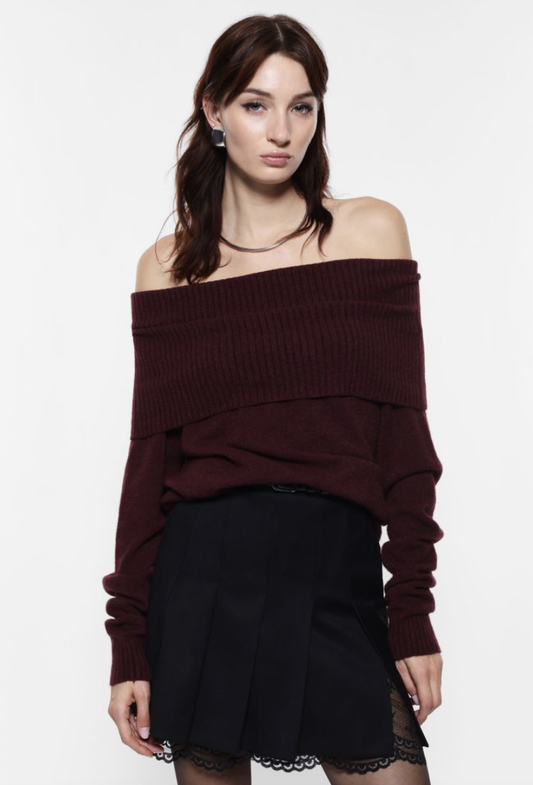 Sweater with ribbed bardot neckline